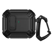For AirPods 4 Shield Shockproof Earphone Protective Case with Hook(Black)
