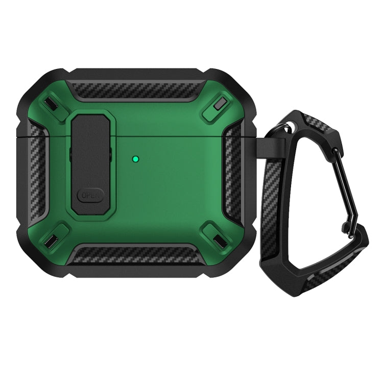 For AirPods 4 Shield Shockproof Earphone Protective Case with Hook(Black Green)