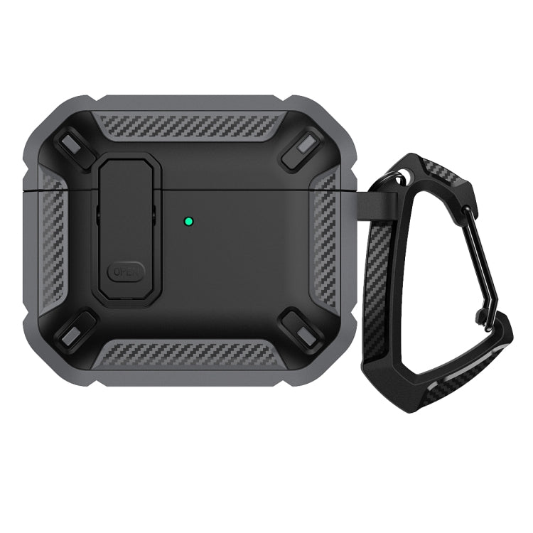 For AirPods 4 Shield Shockproof Earphone Protective Case with Hook(Grey Black)