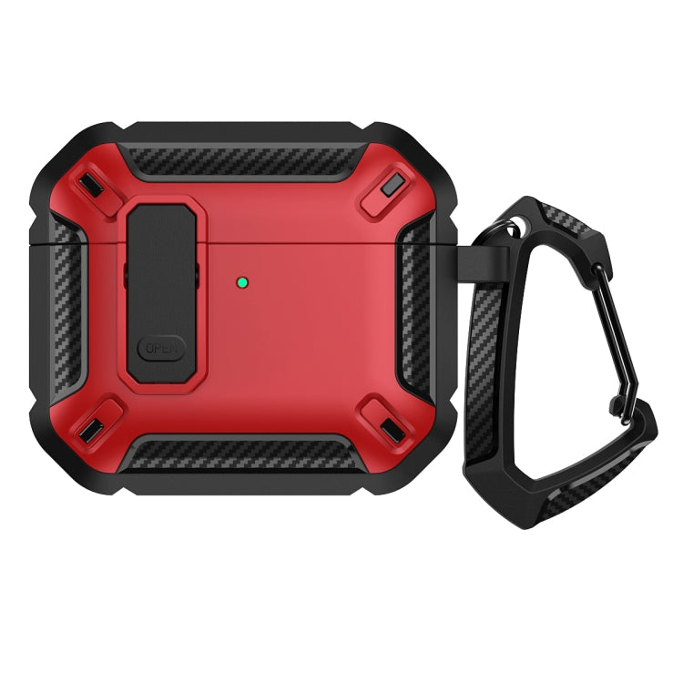 For AirPods 4 Shield Shockproof Earphone Protective Case with Hook(Black Red)