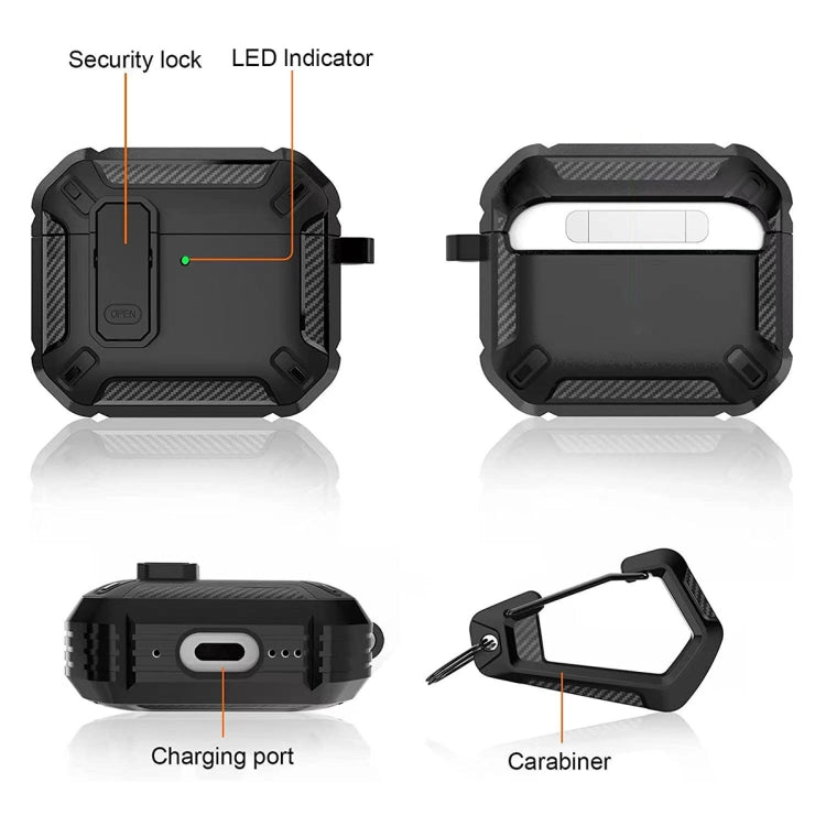 For AirPods 4 Shield Shockproof Earphone Protective Case with Hook(Black)