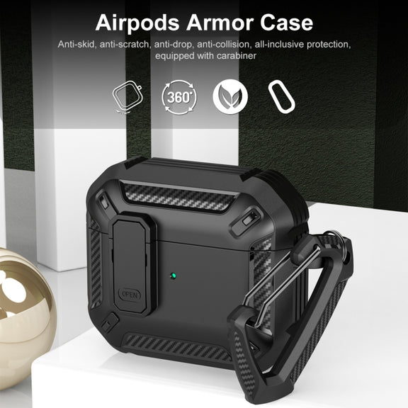 For AirPods 4 Shield Shockproof Earphone Protective Case with Hook(Black)