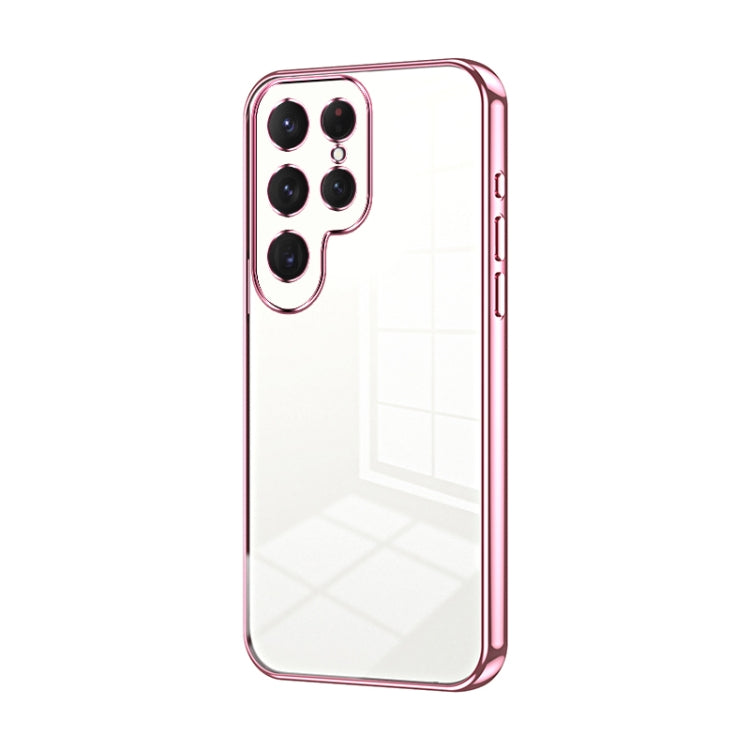 For Samsung Galaxy S25 Ultra 5G Transparent Plating Fine Hole Phone Case(Pink)