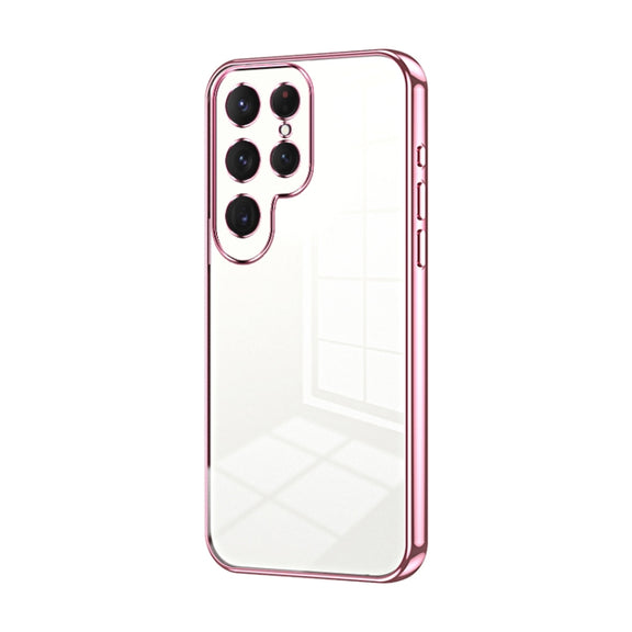 For Samsung Galaxy S25 Ultra 5G Transparent Plating Fine Hole Phone Case(Pink)