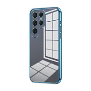 For Samsung Galaxy S25 Ultra 5G Transparent Plating Fine Hole Phone Case(Blue)