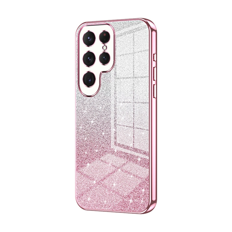 For Samsung Galaxy S25 Ultra 5G Gradient Glitter Powder Electroplated Phone Case(Pink)