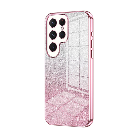 For Samsung Galaxy S25 Ultra 5G Gradient Glitter Powder Electroplated Phone Case(Pink)
