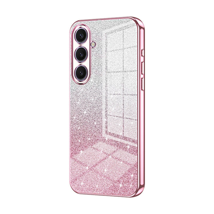For Samsung Galaxy S25+ 5G Gradient Glitter Powder Electroplated Phone Case(Pink)