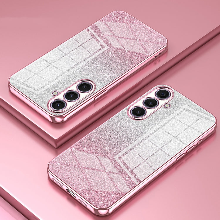 For Samsung Galaxy S25+ 5G Gradient Glitter Powder Electroplated Phone Case(Pink)