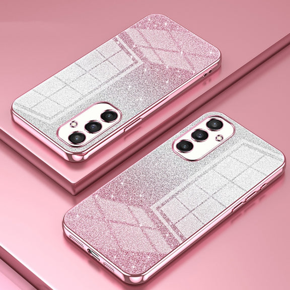For Samsung Galaxy S25 5G Gradient Glitter Powder Electroplated Phone Case(Pink)
