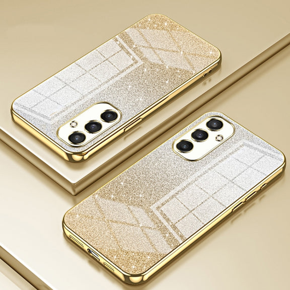 For Samsung Galaxy S25 5G Gradient Glitter Powder Electroplated Phone Case(Gold)