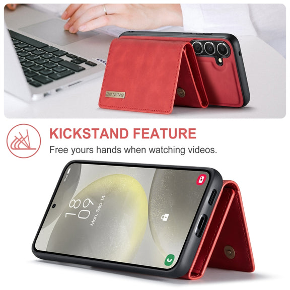 For Samsung Galaxy S24 FE 5G DG.MING M1 Series 3-Fold Multi Card Wallet + Magnetic Phone Case(Red)