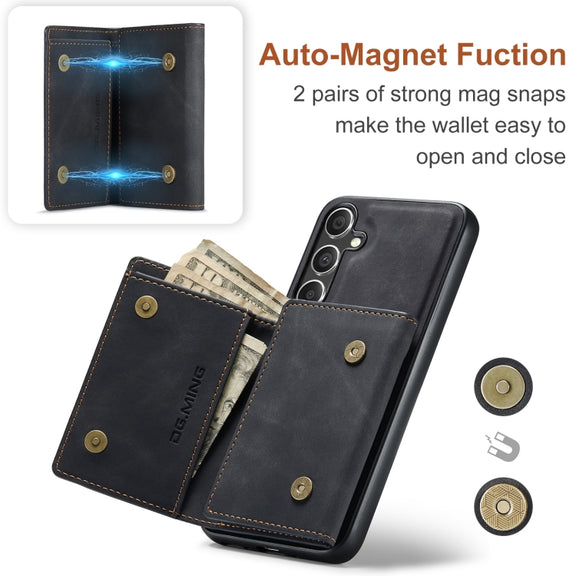 For Samsung Galaxy S24 FE 5G DG.MING M1 Series 3-Fold Multi Card Wallet + Magnetic Phone Case(Black)