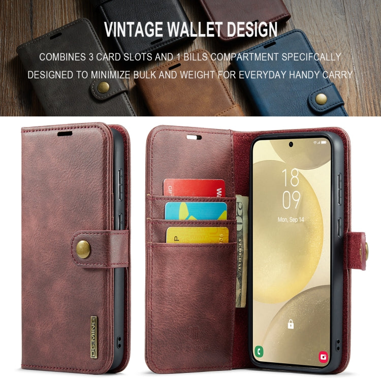 For Samsung Galaxy S24 FE 5G DG.MING Crazy Horse Texture Detachable Magnetic Leather Case(Red)