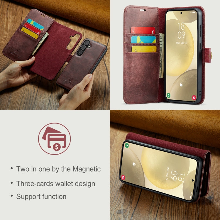 For Samsung Galaxy S24 FE 5G DG.MING Crazy Horse Texture Detachable Magnetic Leather Case(Red)