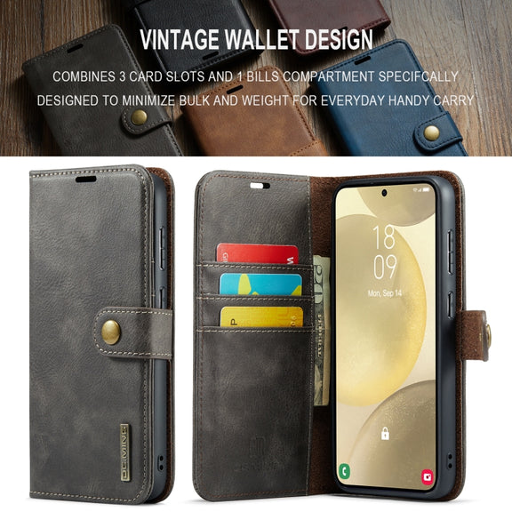 For Samsung Galaxy S24 FE 5G DG.MING Crazy Horse Texture Detachable Magnetic Leather Case(Grey)