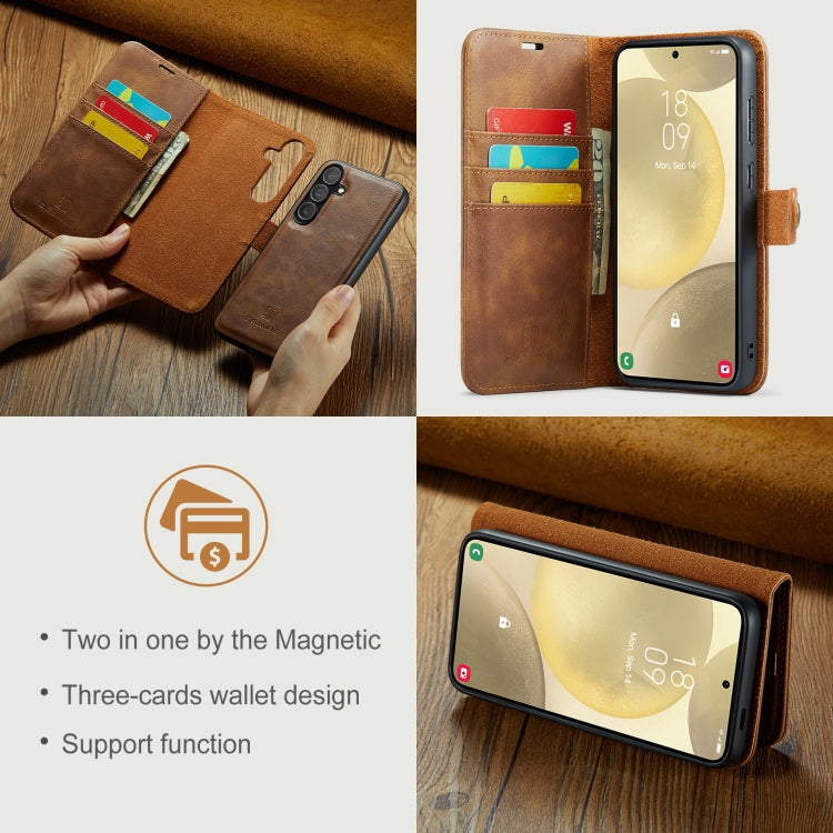 For Samsung Galaxy S24 FE 5G DG.MING Crazy Horse Texture Detachable Magnetic Leather Case(Brown)