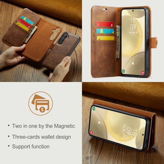 For Samsung Galaxy S24 FE 5G DG.MING Crazy Horse Texture Detachable Magnetic Leather Case(Brown)
