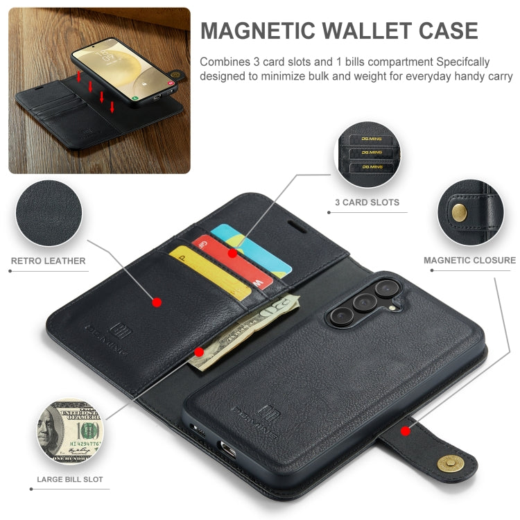 For Samsung Galaxy S24 FE 5G DG.MING Crazy Horse Texture Detachable Magnetic Leather Case(Black)