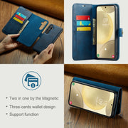 For Samsung Galaxy S24 FE 5G DG.MING Crazy Horse Texture Detachable Magnetic Leather Case(Blue)