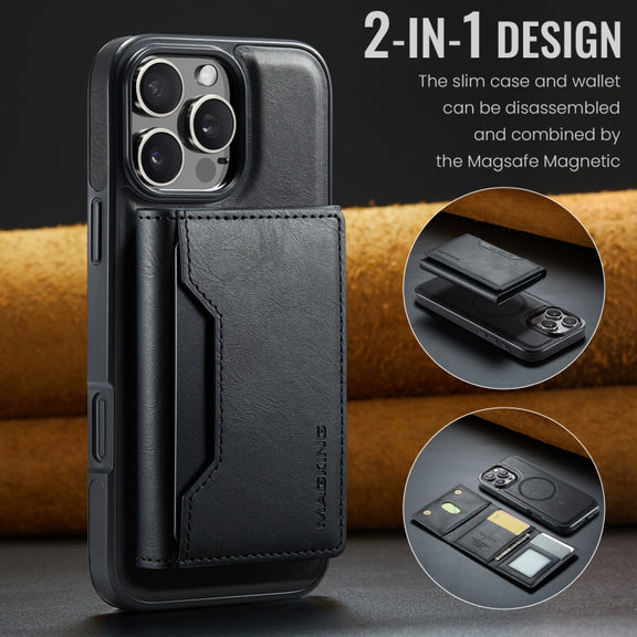 For iPhone 16 Pro Max DG.MING MAGKING-K2 Series MagSafe RFID Card Bag Detachable Phone Case(Black)