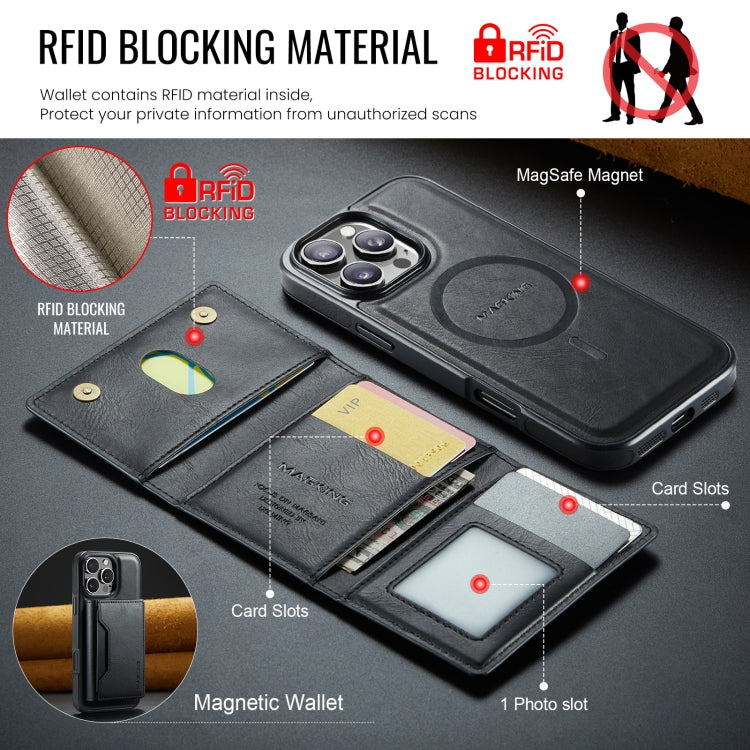 For iPhone 16 Pro Max DG.MING MAGKING-K2 Series MagSafe RFID Card Bag Detachable Phone Case(Black)