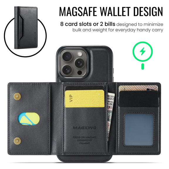 For iPhone 16 Pro Max DG.MING MAGKING-K2 Series MagSafe RFID Card Bag Detachable Phone Case(Black)