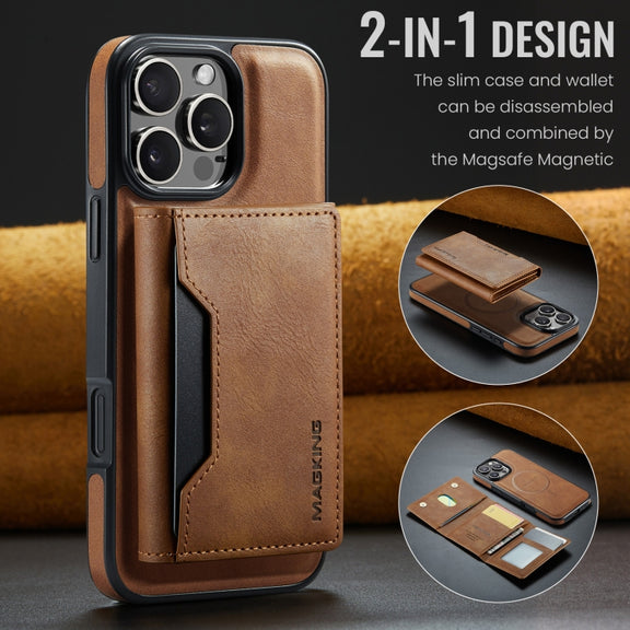 For iPhone 16 Pro Max DG.MING MAGKING-K2 Series MagSafe RFID Card Bag Detachable Phone Case(Brown)