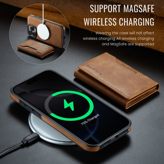 For iPhone 16 Pro Max DG.MING MAGKING-K2 Series MagSafe RFID Card Bag Detachable Phone Case(Brown)