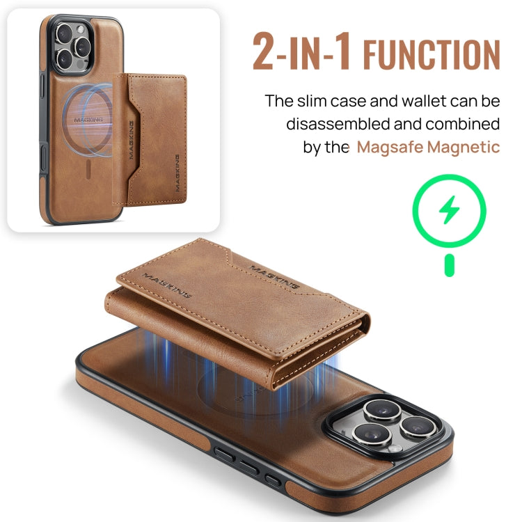 For iPhone 16 Pro Max DG.MING MAGKING-K2 Series MagSafe RFID Card Bag Detachable Phone Case(Brown)