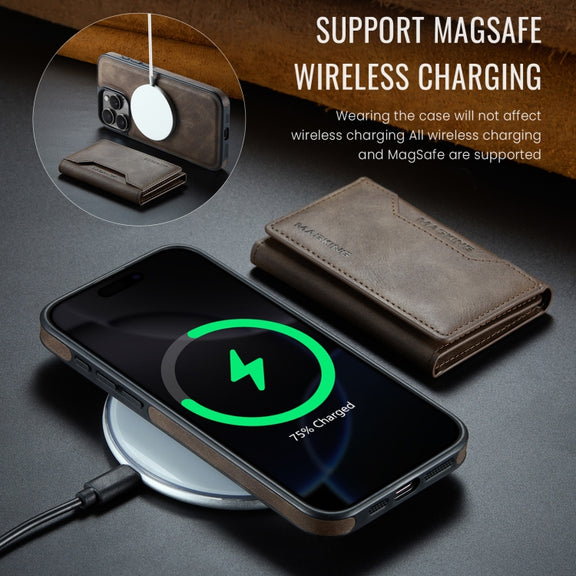 For iPhone 16 Pro Max DG.MING MAGKING-K2 Series MagSafe RFID Card Bag Detachable Phone Case(Coffee)