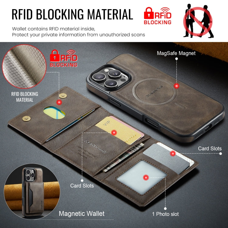 For iPhone 16 Pro Max DG.MING MAGKING-K2 Series MagSafe RFID Card Bag Detachable Phone Case(Coffee)