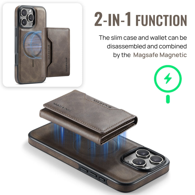 For iPhone 16 Pro Max DG.MING MAGKING-K2 Series MagSafe RFID Card Bag Detachable Phone Case(Coffee)