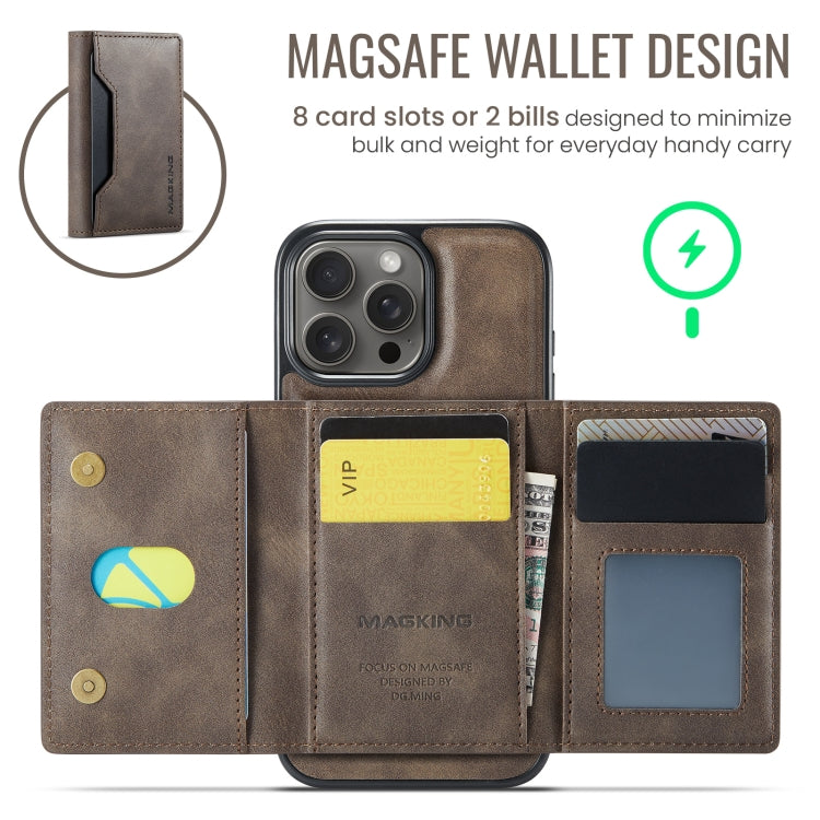 For iPhone 16 Pro Max DG.MING MAGKING-K2 Series MagSafe RFID Card Bag Detachable Phone Case(Coffee)
