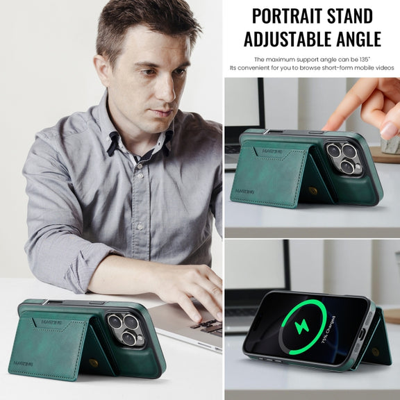 For iPhone 16 Pro Max DG.MING MAGKING-K2 Series MagSafe RFID Card Bag Detachable Phone Case(Green)