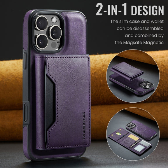 For iPhone 16 Pro Max DG.MING MAGKING-K2 Series MagSafe RFID Card Bag Detachable Phone Case(Purple)