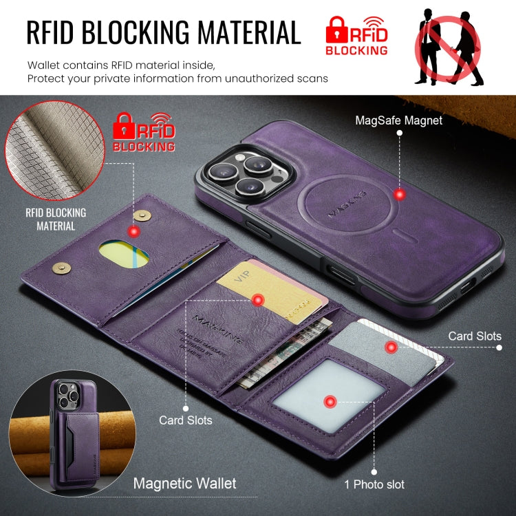 For iPhone 16 Pro Max DG.MING MAGKING-K2 Series MagSafe RFID Card Bag Detachable Phone Case(Purple)