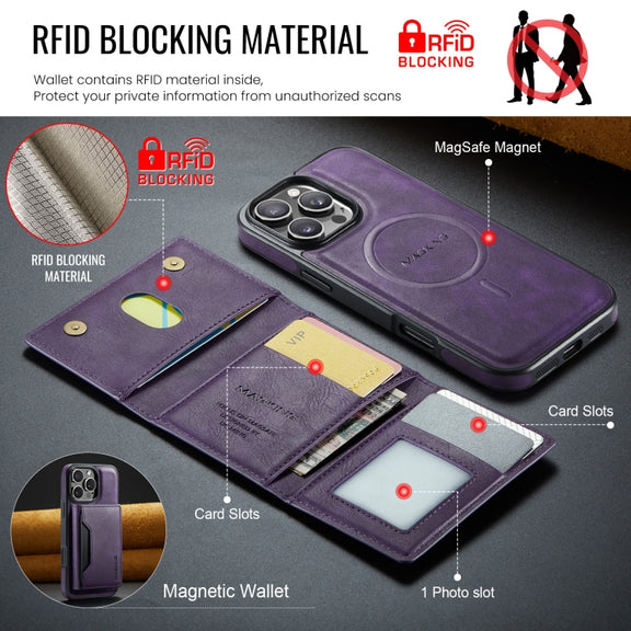 For iPhone 16 Pro Max DG.MING MAGKING-K2 Series MagSafe RFID Card Bag Detachable Phone Case(Purple)