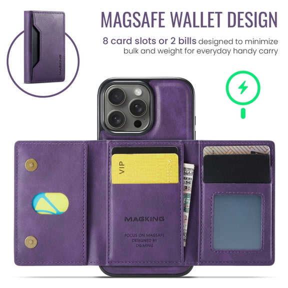 For iPhone 16 Pro Max DG.MING MAGKING-K2 Series MagSafe RFID Card Bag Detachable Phone Case(Purple)