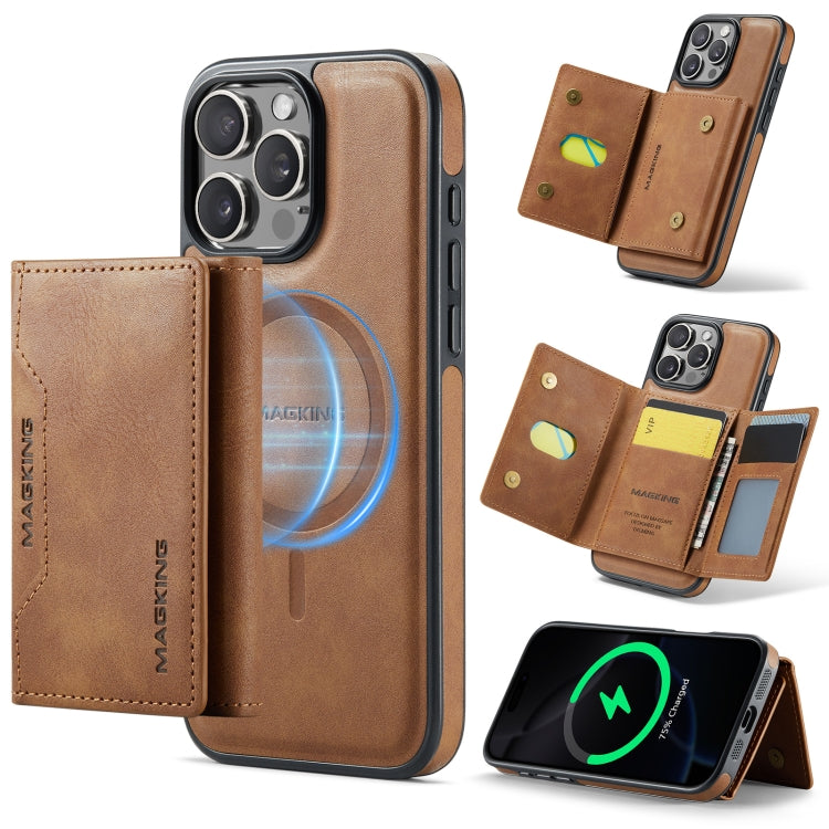 For iPhone 16 Pro DG.MING MAGKING-K2 Series MagSafe RFID Card Bag Detachable Phone Case(Brown)