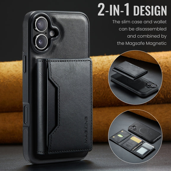 For iPhone 16 Plus DG.MING MAGKING-K2 Series MagSafe RFID Card Bag Detachable Phone Case(Black)