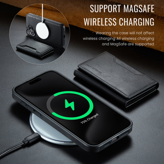 For iPhone 16 Plus DG.MING MAGKING-K2 Series MagSafe RFID Card Bag Detachable Phone Case(Black)