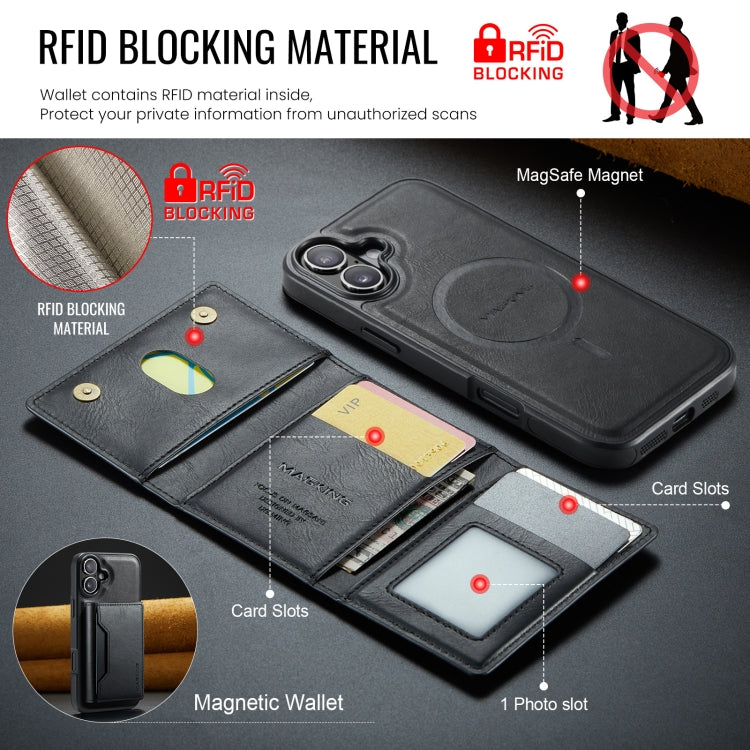 For iPhone 16 Plus DG.MING MAGKING-K2 Series MagSafe RFID Card Bag Detachable Phone Case(Black)