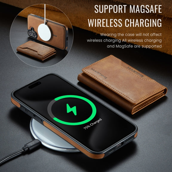 For iPhone 16 Plus DG.MING MAGKING-K2 Series MagSafe RFID Card Bag Detachable Phone Case(Brown)
