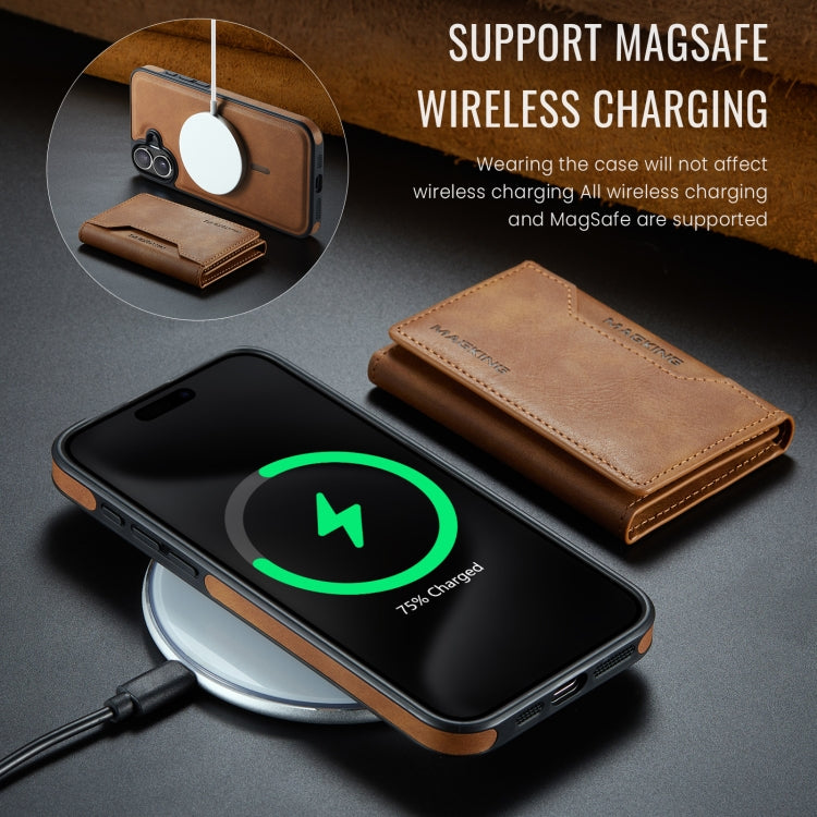 For iPhone 16 Plus DG.MING MAGKING-K2 Series MagSafe RFID Card Bag Detachable Phone Case(Brown)
