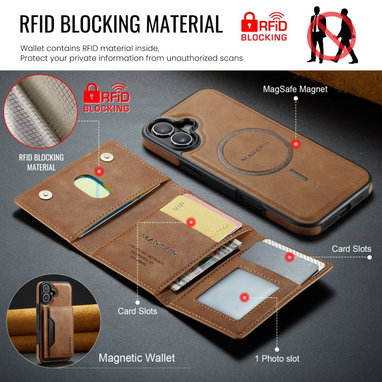 For iPhone 16 Plus DG.MING MAGKING-K2 Series MagSafe RFID Card Bag Detachable Phone Case(Brown)