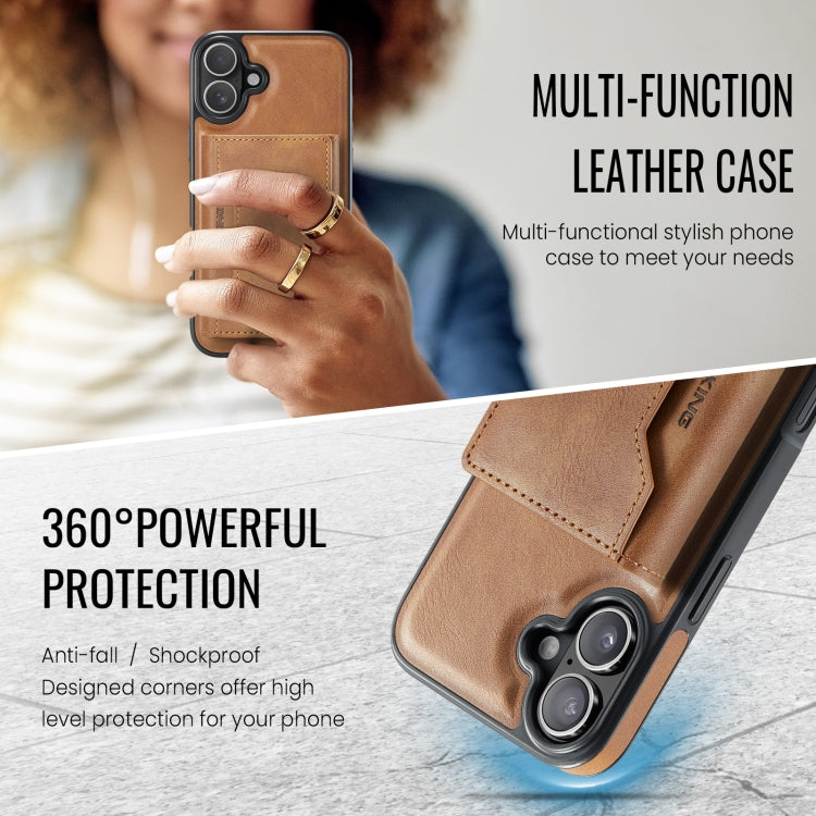 For iPhone 16 Plus DG.MING MAGKING-K2 Series MagSafe RFID Card Bag Detachable Phone Case(Brown)