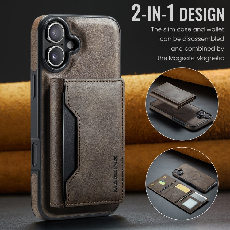 For iPhone 16 Plus DG.MING MAGKING-K2 Series MagSafe RFID Card Bag Detachable Phone Case(Coffee)