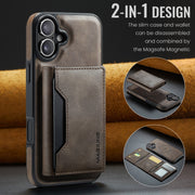 For iPhone 16 Plus DG.MING MAGKING-K2 Series MagSafe RFID Card Bag Detachable Phone Case(Coffee)