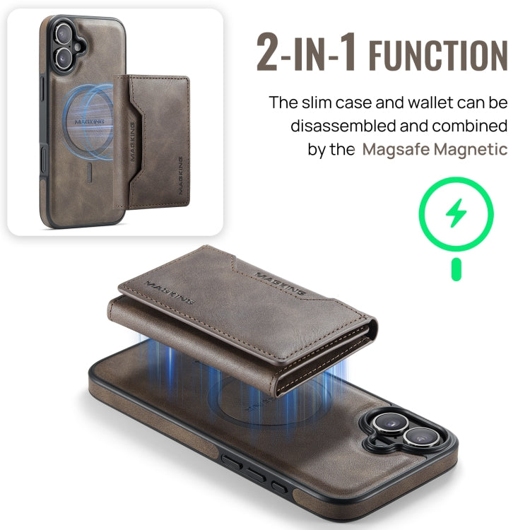 For iPhone 16 Plus DG.MING MAGKING-K2 Series MagSafe RFID Card Bag Detachable Phone Case(Coffee)